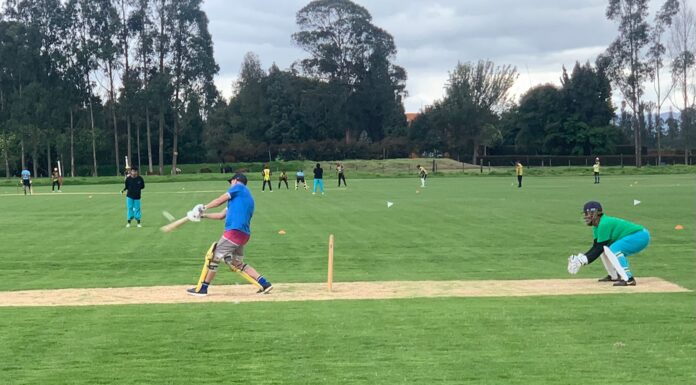A solid hit from a Colombian cricket player. Photo courtesy of Christopher Price
