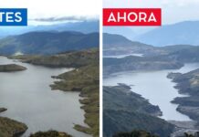 An image of the reservoir of Bogotá to illustrate low water levels and the need for water cuts in Bogotá