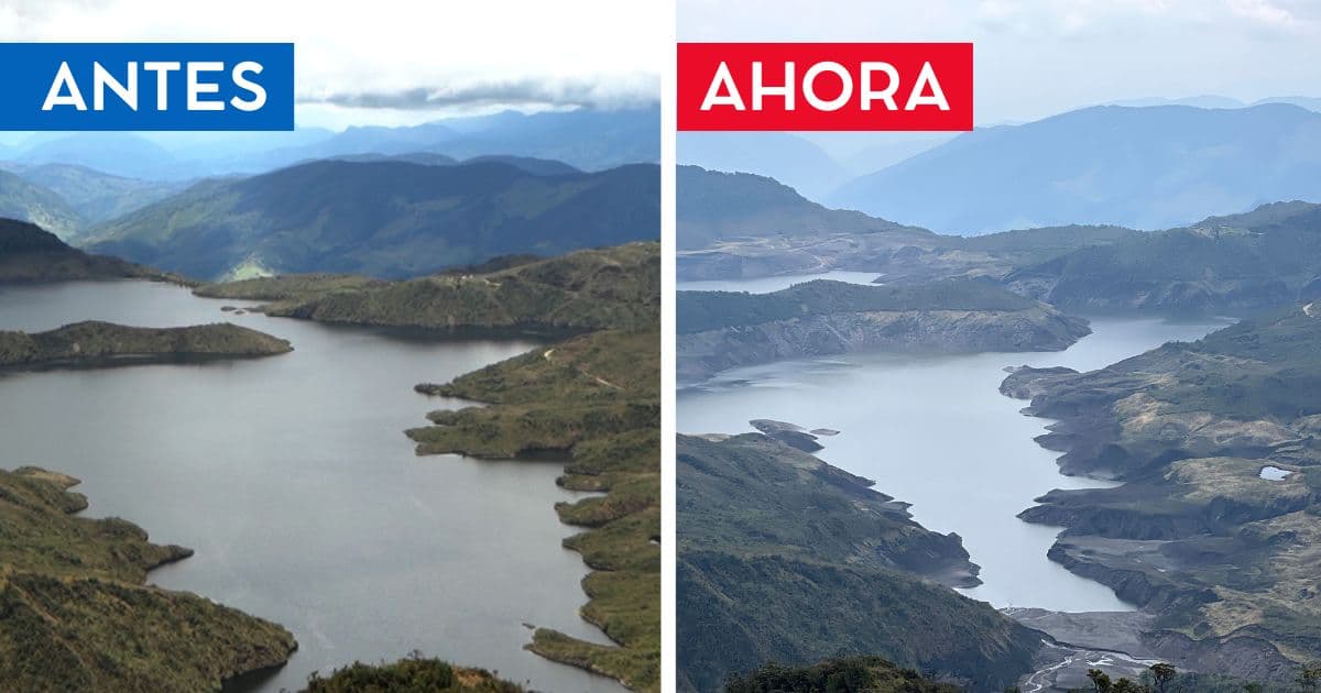 An image of the reservoir of Bogotá to illustrate low water levels and the need for water cuts in Bogotá