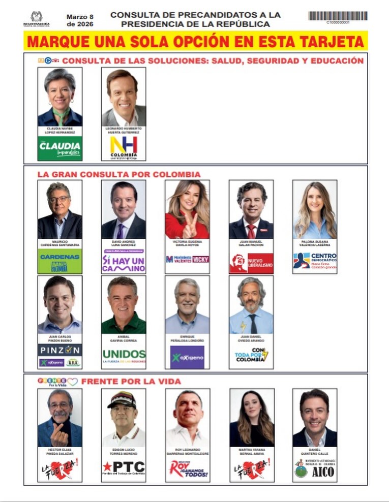 The voting list for consultas in Colombia elections 2026