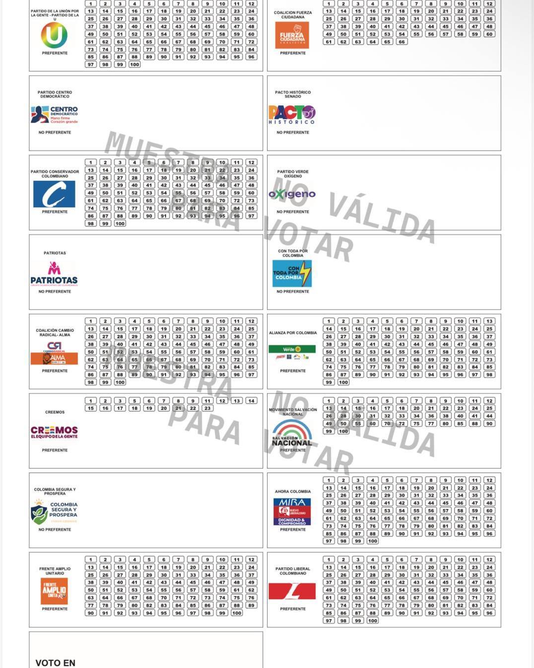 The voting list for elections in Colombia in 2026 